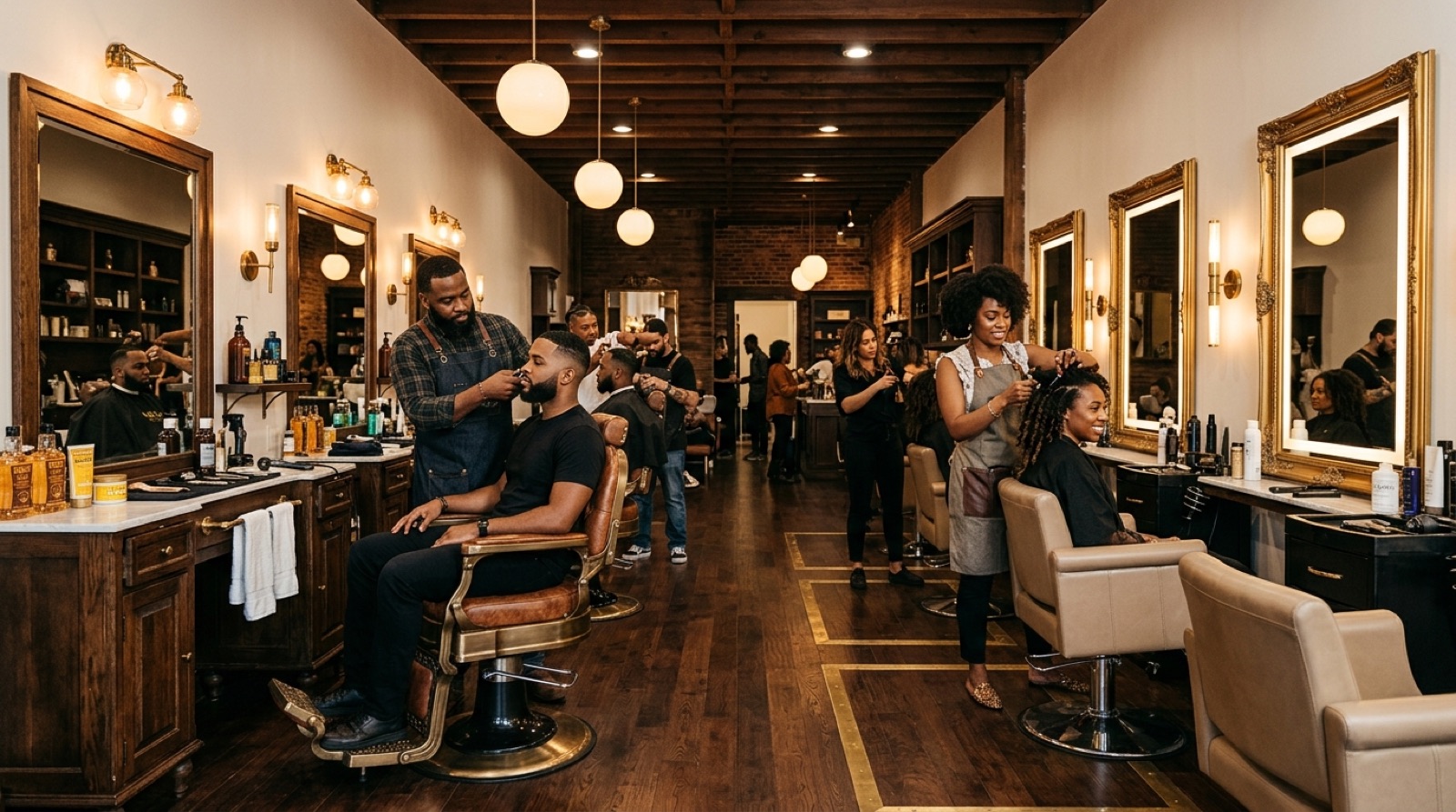 Inside Gibson Cuts: barbershop on one side, hair salon on the other